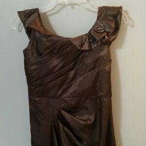 Belsoie Chocolate Brown Satin Long Gown Dress VINTAGE Sz S Prom Bridal Evening